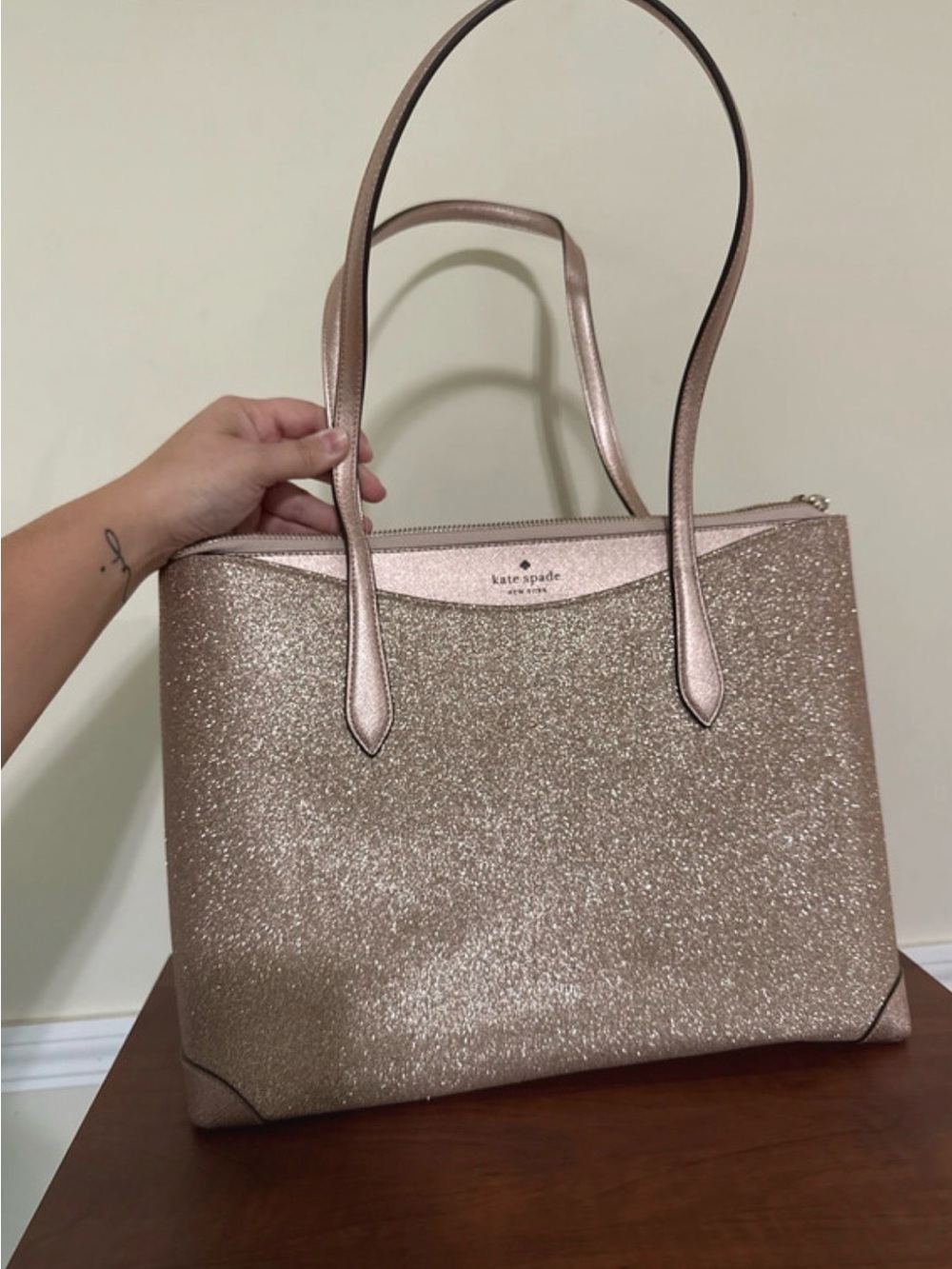 kate spade Glitter Tote in Rose Gold - Picture 2 of 5